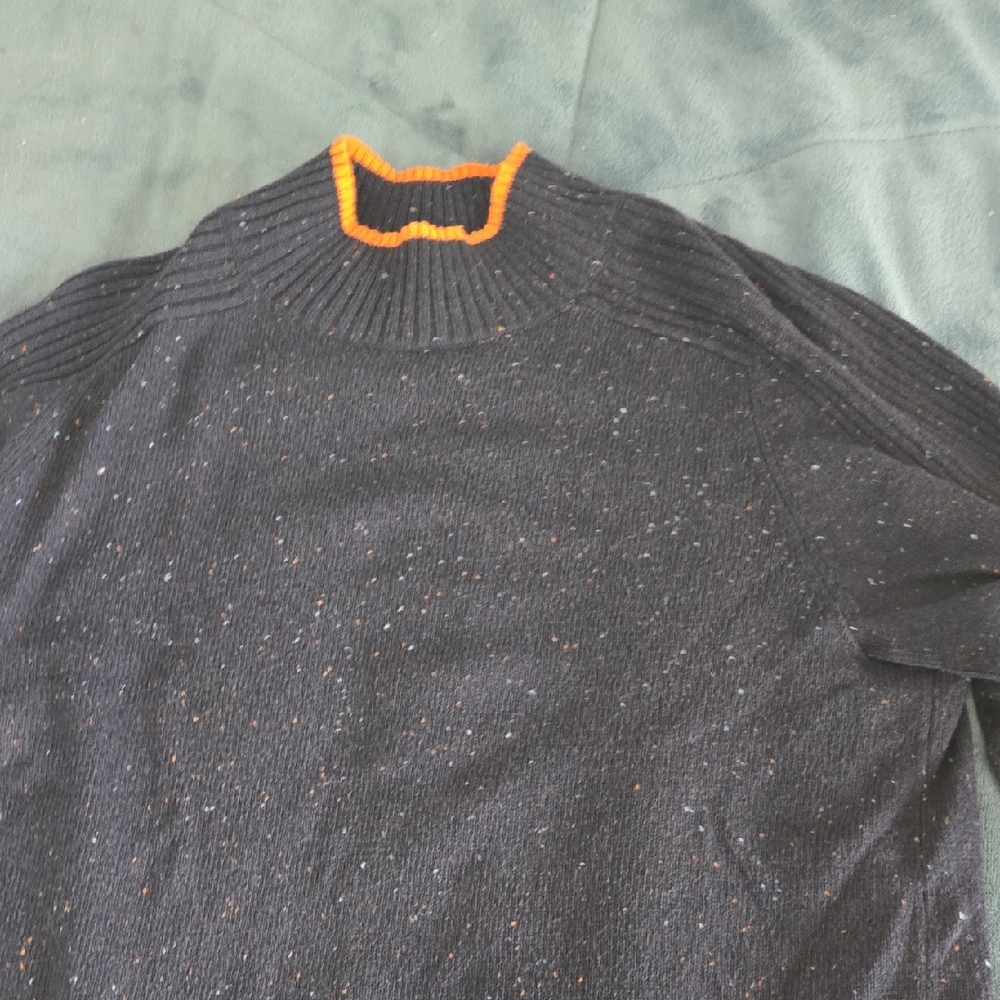 Men's Black Sweater with Orange Accents